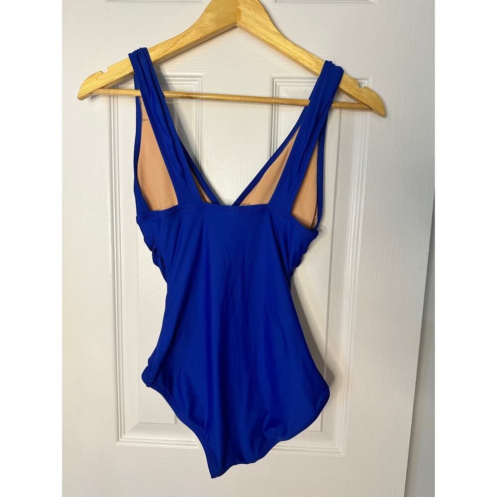 J.Crew Royal Blue V-Neck Ruched One Piece Swimsuit 2 Vacation Coastal Nantucket - Picture 2 of 5
